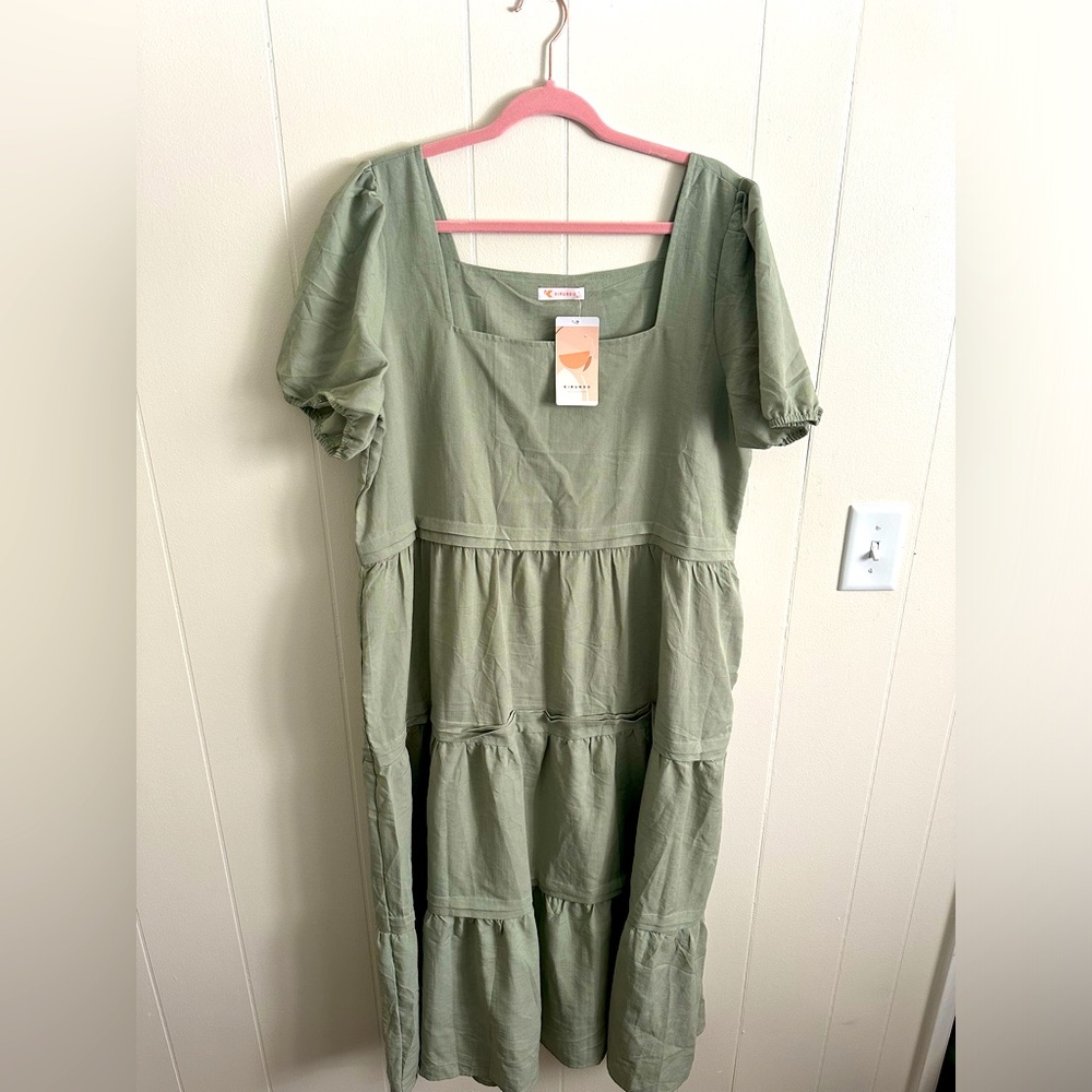 KIRUNDO Eucalyptus Puff Sleeve Dress- XL - NEW WITH tag